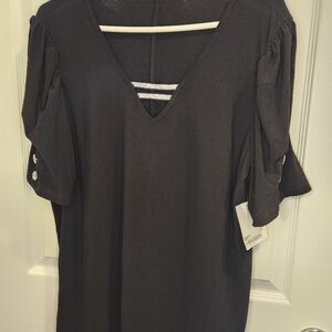 Women's Elegant Black V-Neck Top With Rhinestone Detail